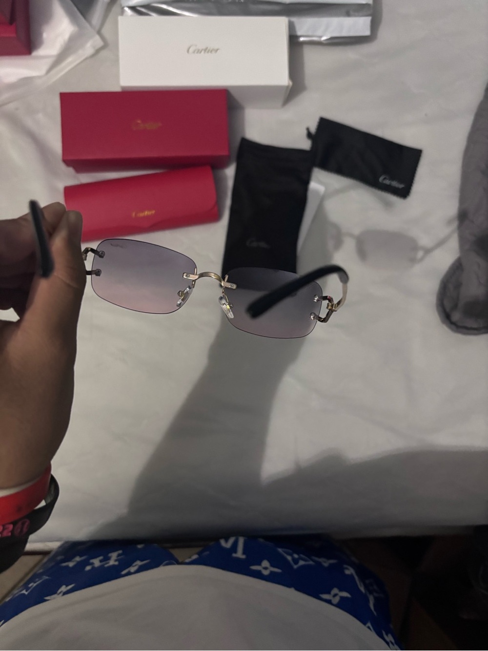 Cartier Designer Gold Rim Purple Gradient Rimless Sunglasses - Picture 4 of 5
